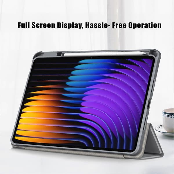 Fodral för Xiaomi Pad 7 Pro/Pad 7 Tri-fold Ställ PU Läder+TPU+Transparent PC Baksida - Grå