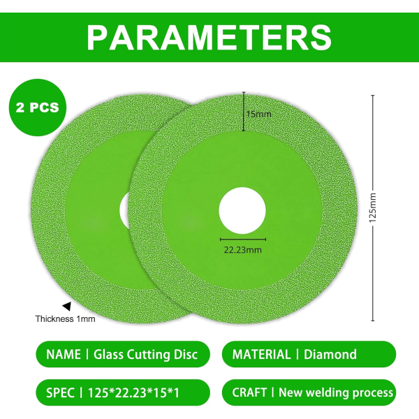 2 kpl Lasileikkauslevyä, Timanttilevy 125 Laatta, Ø 22,23 mm Laattalevy