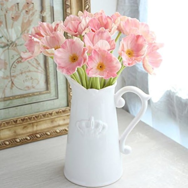 10 ST Konstgjorda vallmoblommor Konstgjord blomma för bröllopshelg Brudbukett Hemfestdekor (rosa)