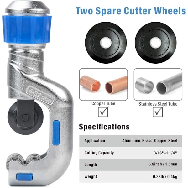 CT-432 Rørskærer til kobber- og rustfrie stålrør fra 4 mm til 32 mm i diameter med 2 reserveblade