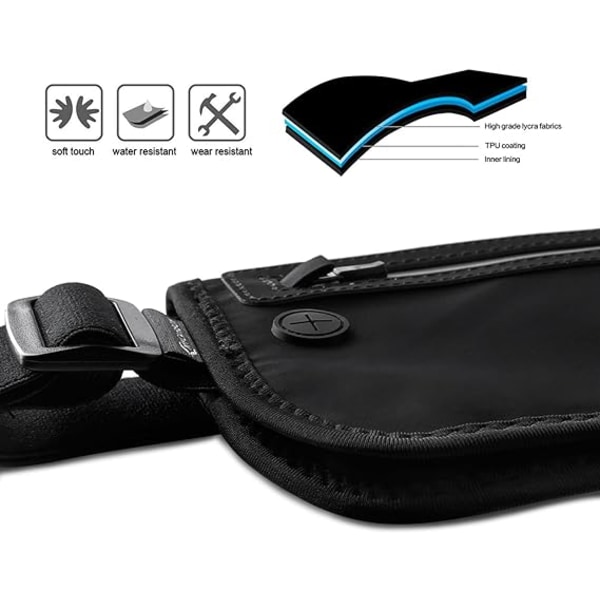 Matkarahan vyö RFID-suojauksella näkymätöntä varkautta vastaan - salainen lompakko piilotettu vaatteiden alle - vyölaukku turvallisuuden takaamiseksi