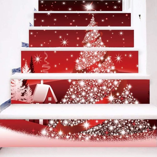 3D Julgranstrappdekaler Dekaler-6st/ Set Julgranstrappstegsdekaler Dekaler Avtagbara trappdekaler