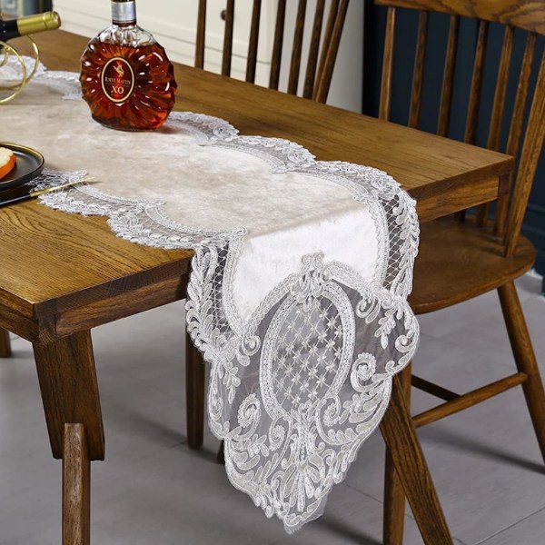 Spetsblommig sammetsduk Elegant och elegant tvättbar bordsmatta Cover dekoration