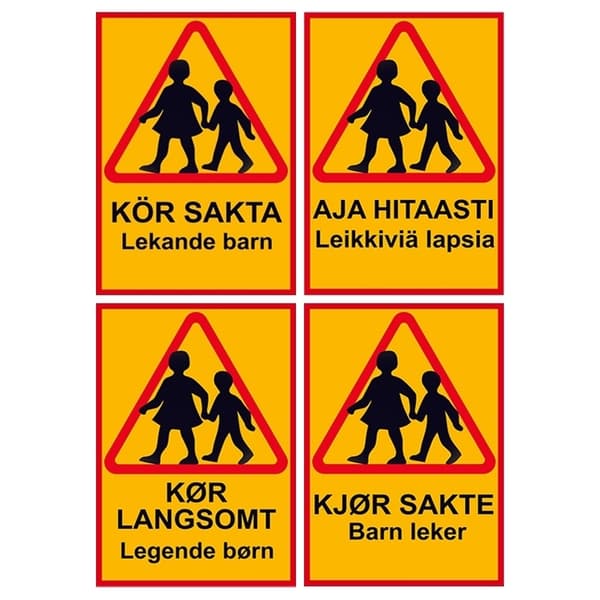 Kjør sakte, barn leker - Skilt / Varselskilt - Trafikkskilt A2 2-Pack (SE)
