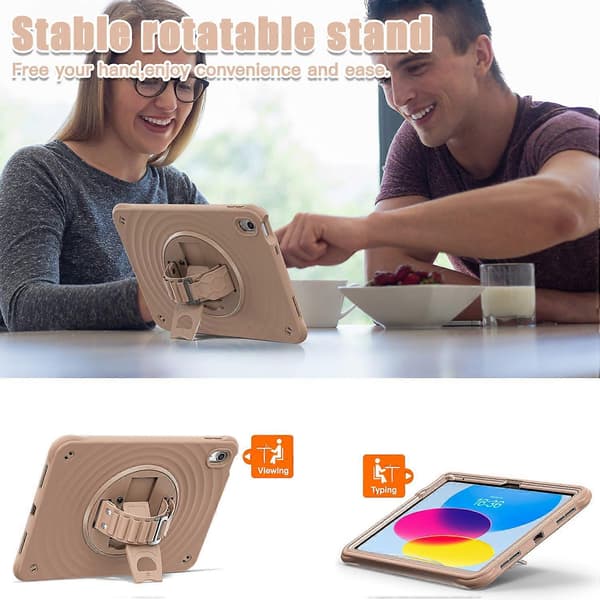 Kotelo iPad 10.9 (2022) -mallille, jalustalla, TPU+PC+silikoni tablettisuoja - Latte-väri