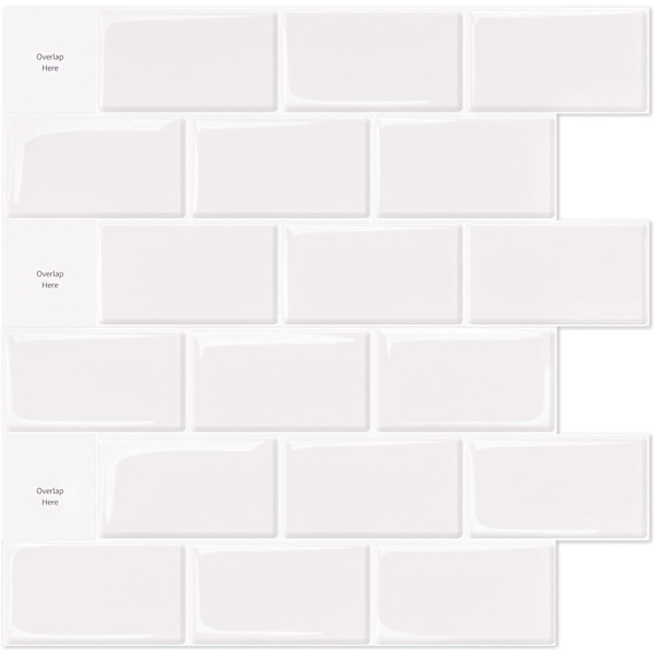 10 kpl valkoinen metrolaatta, itseliimautuva, liimautuva keittiön ja kylpyhuoneen takaseinä, 3D tiili vinyyli liimapaperi, 30x30cm