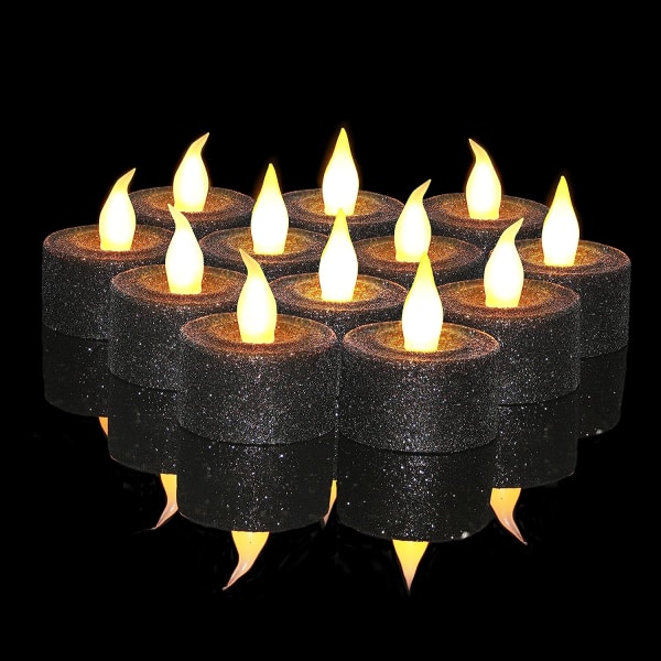 LED svarta ljus Batteridrivna värmeljus med inbyggd 6/18 timer, svarta flamlösa värmeljus ljus för Halloween