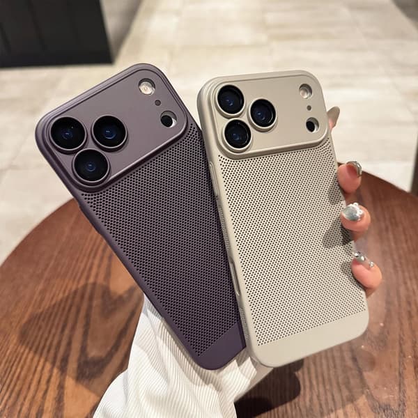 Etui til iPhone 17 Pro Max/18 Pro Max, Varmeafledende åndbart hult mesh-design med beskyttelse af kameralinsen, Lyseblå Light Blue 18promax/17promax