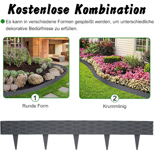 Trädgårdskant av Plast - 20*100cm - Flexibel Faux Rottingstaket - Kopplingsbar - Mörkgrå
