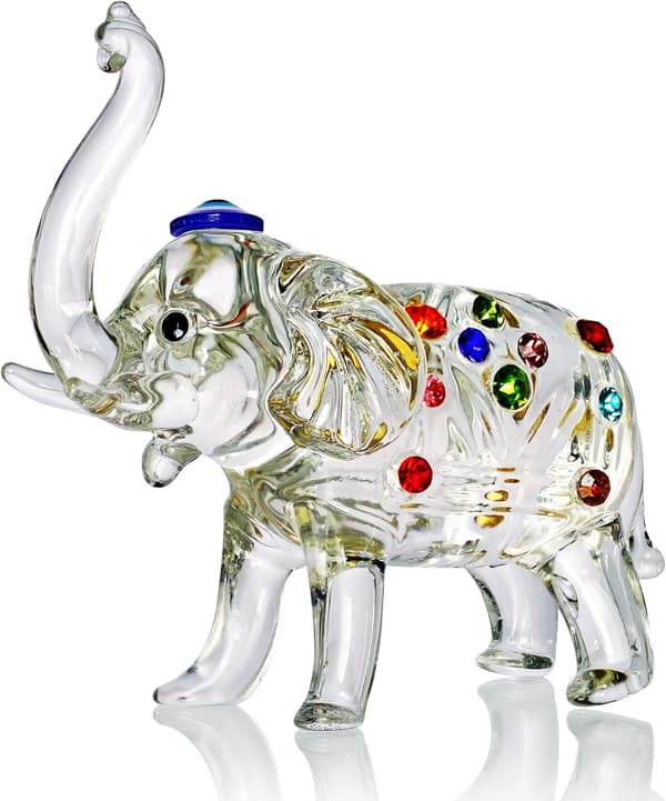 Krystall Elefant Figur med Nese Opp Krystall Inkrustert Edelsten Elefant med Ondt Øye Figur Samleobjekt Glass Dyrefigurer