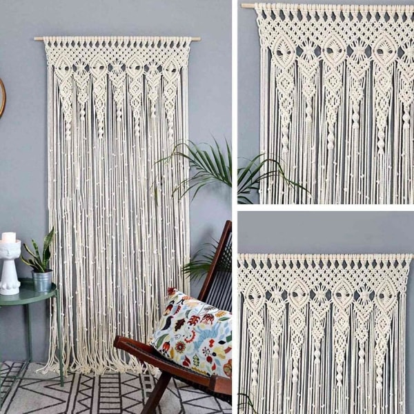 Macrame väggbonad i tyg, macrame dörrhängande boho väggdekoration