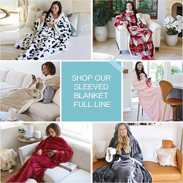 Elegant bærbart snuggle-tæppe med ærmer og fodlomme, til kvinder varmt fluffy plys-kast vinter-tv-tæppe
