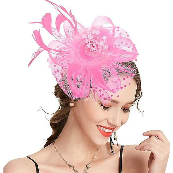 Fascinatorer for kvinner til teselskap, teselskapshatt for kvinner til kirkebryllup, cocktail, rosa