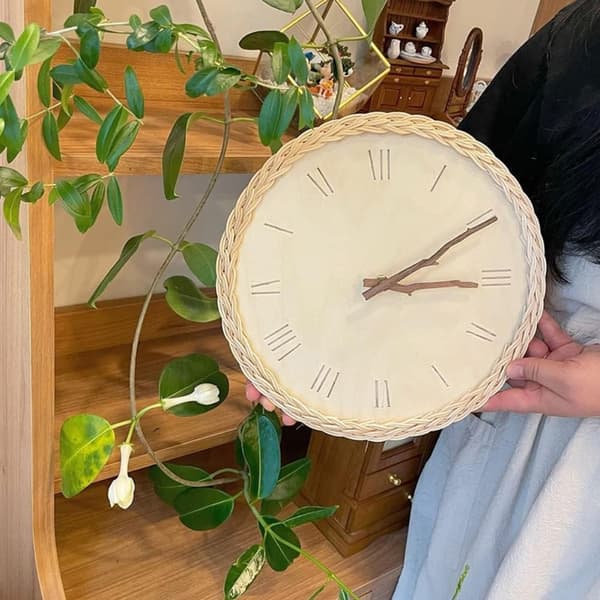 Väggklocka Rattan Rund Homestay Hängande Prydnad Sovrum Heminredning