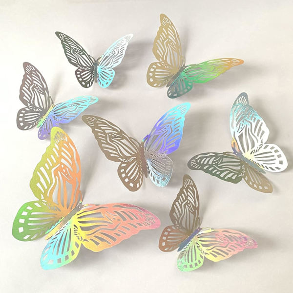3D Butterfly Wall Decor, 24PCS Flyttbare Hule Butterfly Wall Stickers, Sølv Butterfly Wall Decals C style