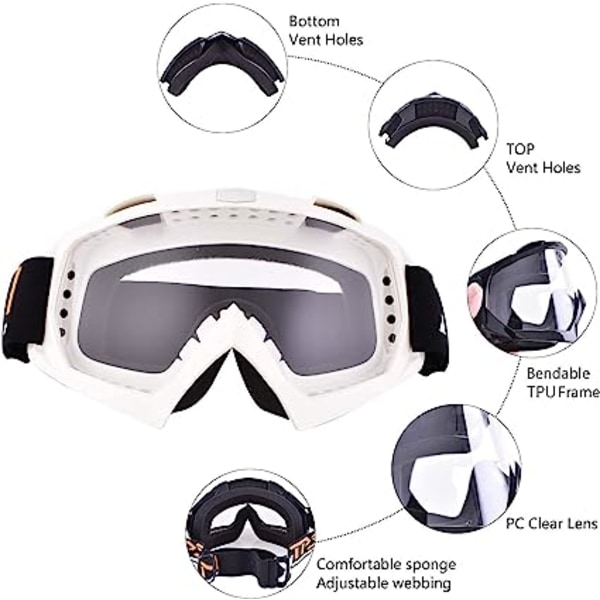 Dirt Bike Goggles - UV-skydd Skyddsglasögon Vindtät Dammtät motocrossglasögon anti-scratch Motorcykelglasögon för cykling/klättring/skidåkning