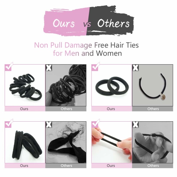 Hårband för tjockt hår, hårband för kvinnors hår, hästsvanshållare, svarta hårband för flickor, hårband utan skador, 50 stycken