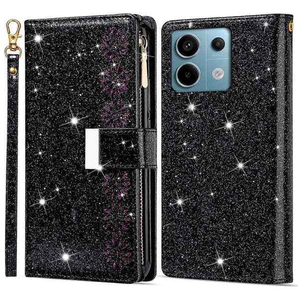 Læder telefoncover med glitteroverflade til Xiaomi Redmi Note 13 Pro 5G/Poco X6 5G