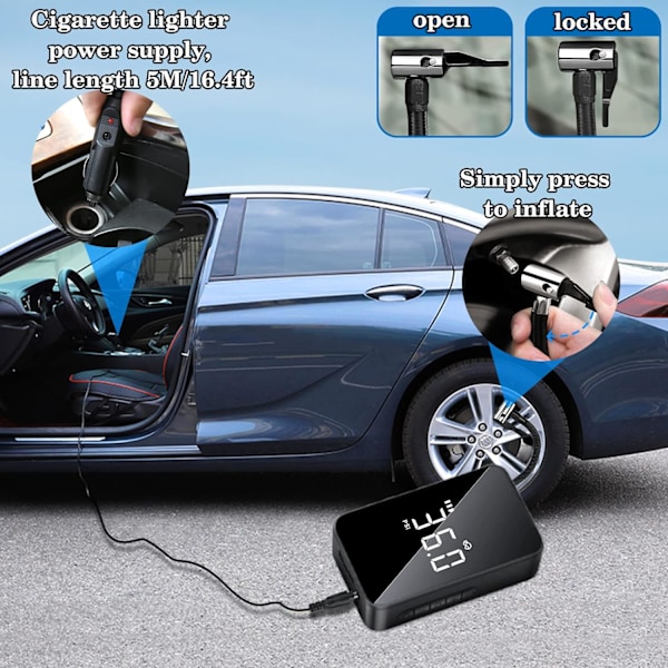 Bärbar Luftkompressor, 6000mAh Mini Elektrisk Luftpump, 150PSI Elektrisk Cykelpump, Kompressor med Digital Display LED-Ljus och USB-C Port