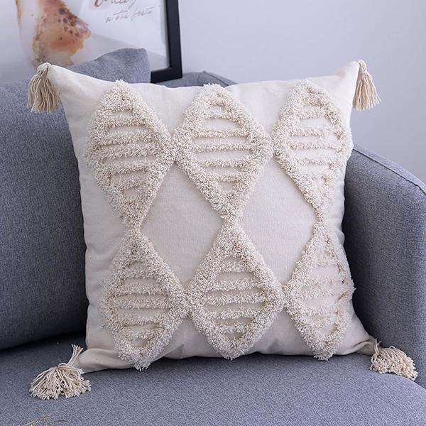Dekorativt kuddfodral med tofsar, 45 x 45 cm