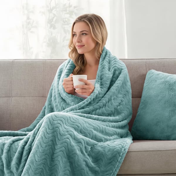 Stort fleeceteppe til sofa, celadon, 230x230 cm Mykt, pustende, lett sofateppe til soverom, mykt og koselig jacquard-bølgeteppe 230x230cm Celadon