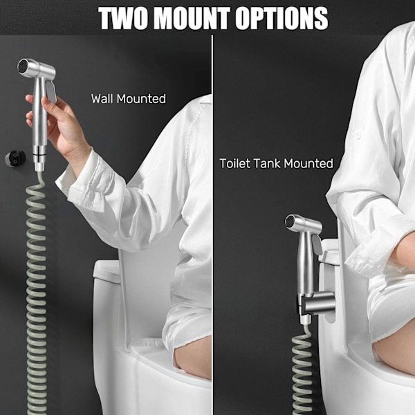 Högkvalitativ toalettbidet-set, med vattentankskrok och 150 cm flexibel teleskopisk duschslang i ABS för daglig personlig hygien (grå)