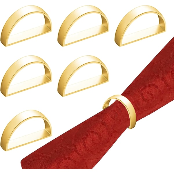 Lautasliinasormukset, 6 pakkaus metallia puolipyöreä kultainen lautasliinasormuksen pidike D-muotoiset lautasliinasormukset häihin, syntymäpäiväjuhliin (D-muotoinen)
