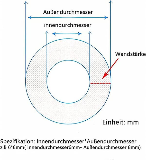 Silikonslang, 8 mm innerdiameter x 12 mm ytterdiameter, 2 mm väggtjocklek, 2 m flexibel silikonslang