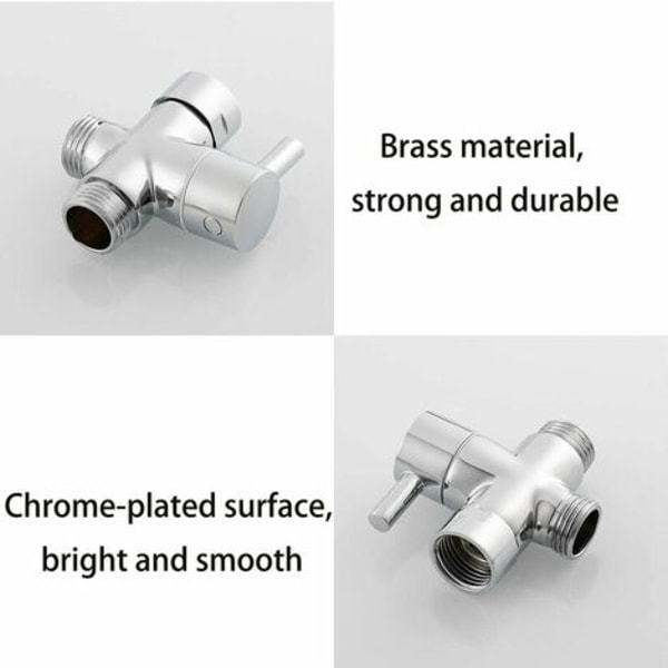 1-delad mässingsduschventil med T-adapter, G1/2\" duscharm 3-vägs avledningsventil, universell 3-vägs, mässing kromplätering, för kök badrum