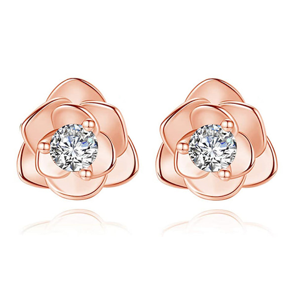 Små Øredobber S925 Sølv Blomster Øredobber for Kvinner Jenter, Cubic Zirconia Øredobber Brusk Øredobber, Smykker Gaver Rose gold