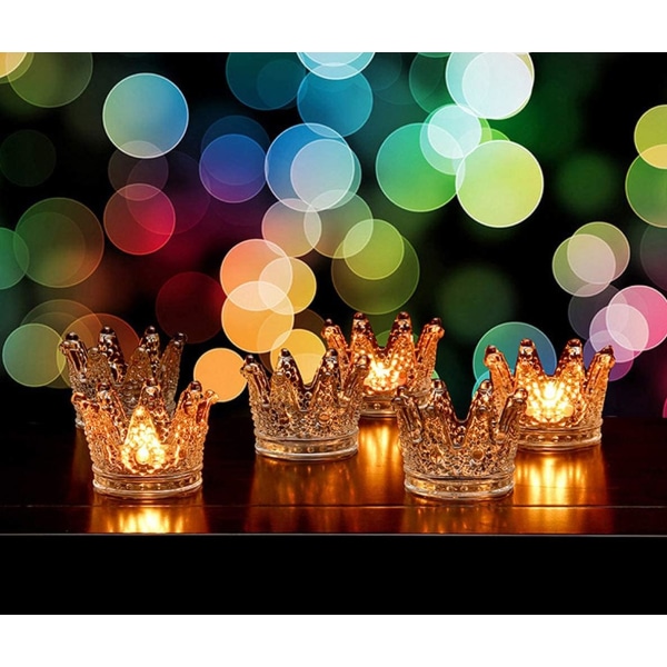 Ljushållare Set med 6 Crown Glas värmeljusljusstake för bröllop, fest och heminredning