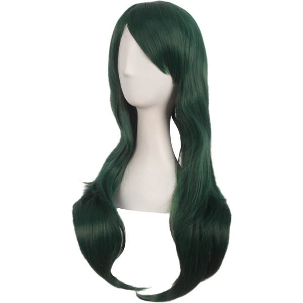 28 tommer/70 cm kvinner side smell lang krøllete hår cosplay parykk for kvinner jente Pine Green 28"