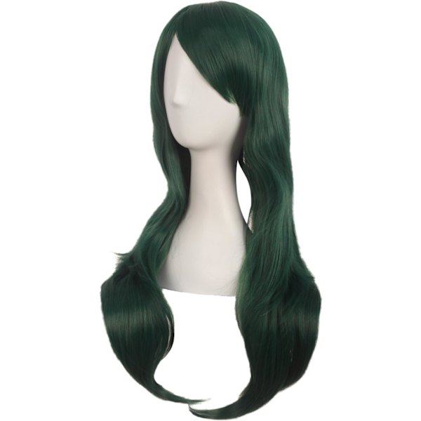 28 tum/70 cm Kvinnor Sido Lugg Lång Lockig Hår Cosplay Peruk för kvinnor flicka Pine Green 28"