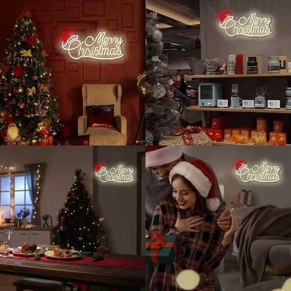 Specialdesignet Moderne Minimalistisk Glædelig Jul Neonskilt - Elegant LED Julevægkunst, Moderne Julepynt til Kontor, Stue
