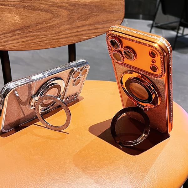Magnetisk stativ for iPhone 18 Pro-deksel med glitter, bling og kort, oransje Orange iPhone18PRO