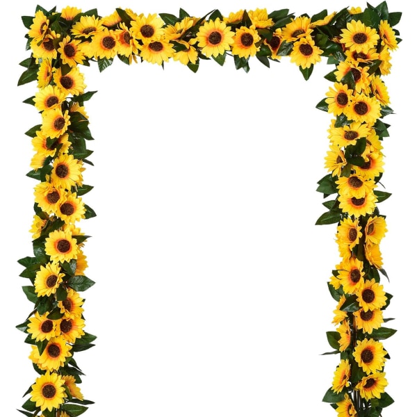 3 stk kunstig solsikkegirlander Silke solsikke vinstokk Kunstige blomster med grønne blader til bryllup borddekorasjon Dark Yellow 3pcs