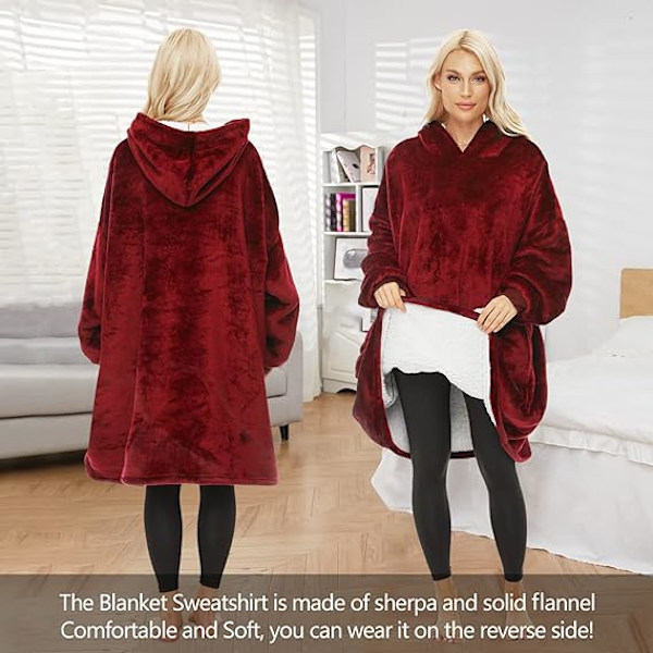 Tæppe Sweatshirt, Oversized Hoodie Bærbar Tæppe, Blød Varm Komfortabel Kæmpe Frontlomme til Mænd Kvinder Teenagere Venner