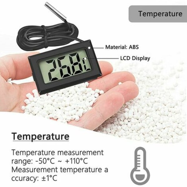Mini digital LCD-termometer med temperaturgivare sensor testare för kylskåp frys akvarium - (4X svart)