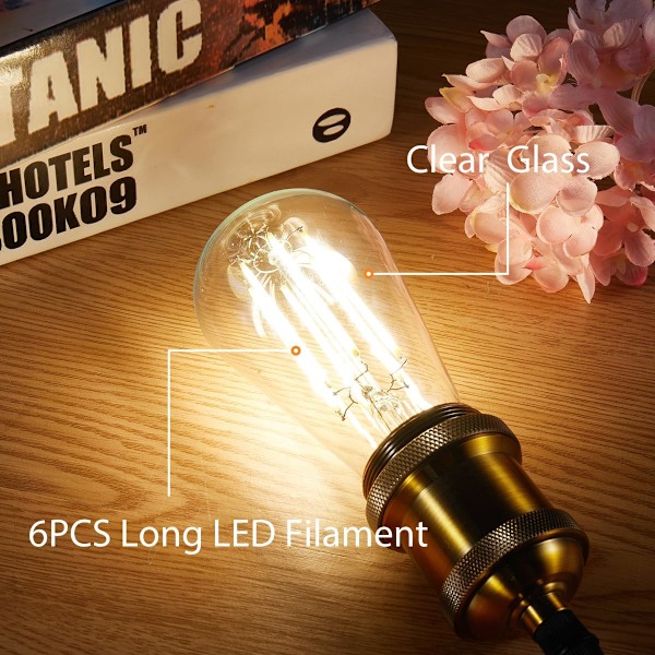 ST64 Vintage Stil Edison Glödlampa, E27 LED-lampa, 10W LED Glödtrådlampa Naturligt Ljus (3000K), Ej Dimbar, 3-pack Negro