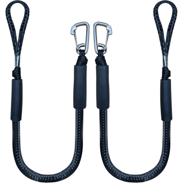 Bungee Dock Line med krok, svart förtöjningsrep för båt 4 ft 2-pack & svart