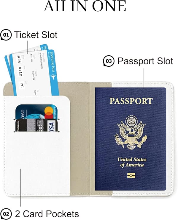 Passholder for reiseutstyr, passdeksel for reisetilbehør, reiselommebok for kvinner og menn, krem white