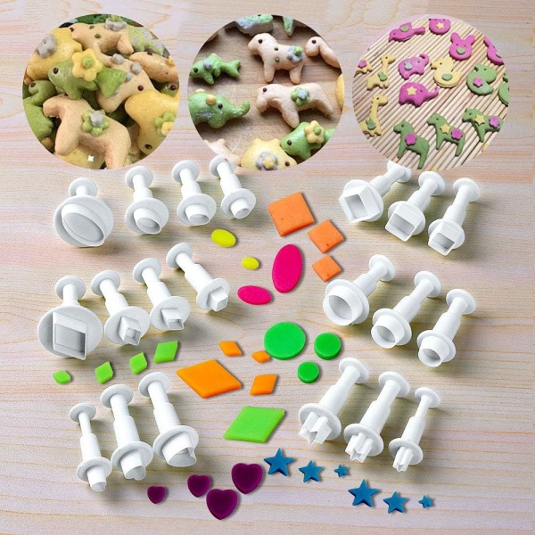 20st Mini Fondant Cutter Cookie Cutters Sugarcraft tårtdekoreringsverktyg, fyrkantiga/runda/hjärta/ovala/femuddiga ect