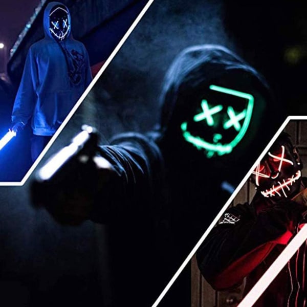 Purge-masker för Halloween, LED-ljusmask, läskig, för kostym Cosplay-festivalfest, jul, karneval, lyser i mörkret (blå)