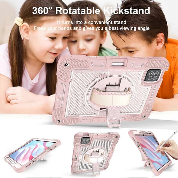 Fodral för Xiaomi Pad 7 Pro/7 Silikon+PC Ställ Tablet Skydd med Axelrem - Roséguld
