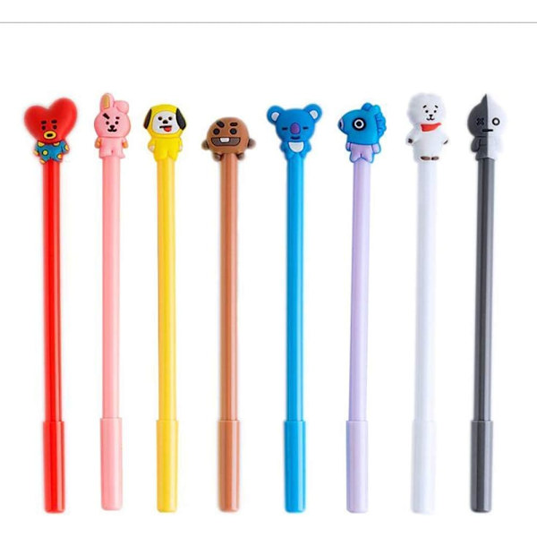 8 stk. tegneserie dyrepenne sort blæk skrivepennesæt plastik kreative gelpenne kontor skole børn gave kontorartikler sæt 18.5 cm/ 7.28 inches Multicolored