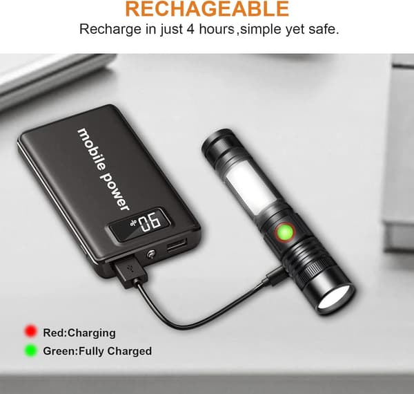 Taskulamppu LED, USB-ladattava, COB-lamppu Kannettava Zoomable Taskulamppu