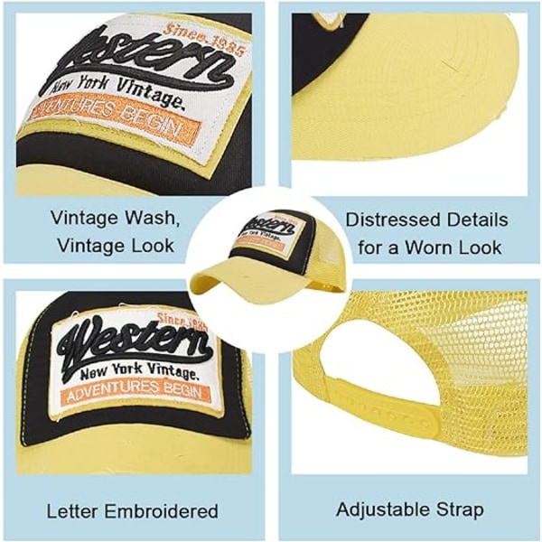 Baseball Cap Mesh Hatter Unisex Broderte Bokstav Patch Casual Hatter Hip Hop Sol Hatter Yellow