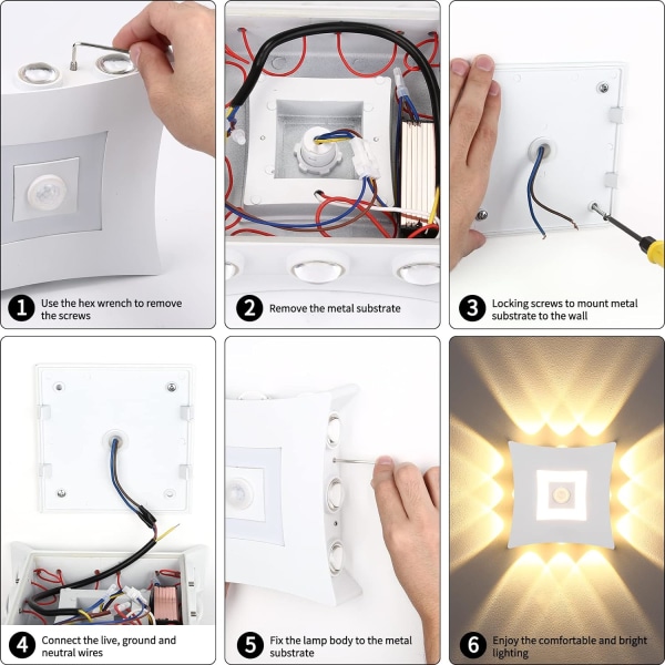 18W LED moderni ulko- ja sisäseinävalaisin PIR-liiketunnistimella, 3000K lämmin valkoinen puutarha alumiiniseinävalaisin, valkoinen