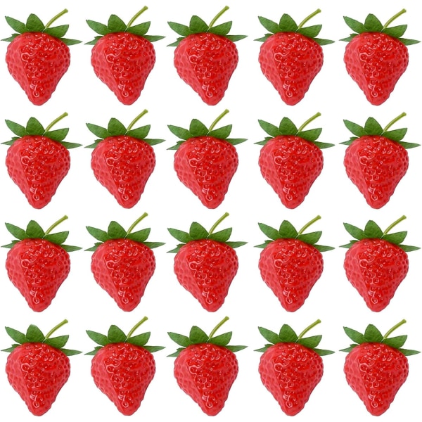 20 bitar konstgjord jordgubb Realistisk frukt Plast jordgubb foto rekvisita, liten