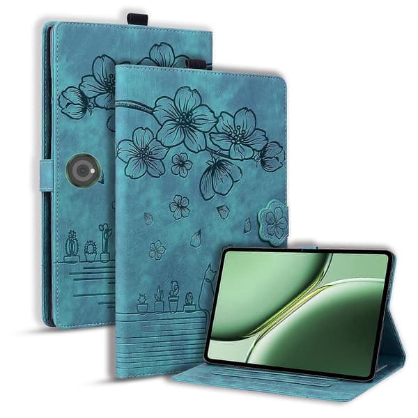 Til OnePlus Pad Pro/Pad 2 Etui Kort Slots Læder Tablet Stativ Folio Cover Blomst Kat - Grøn